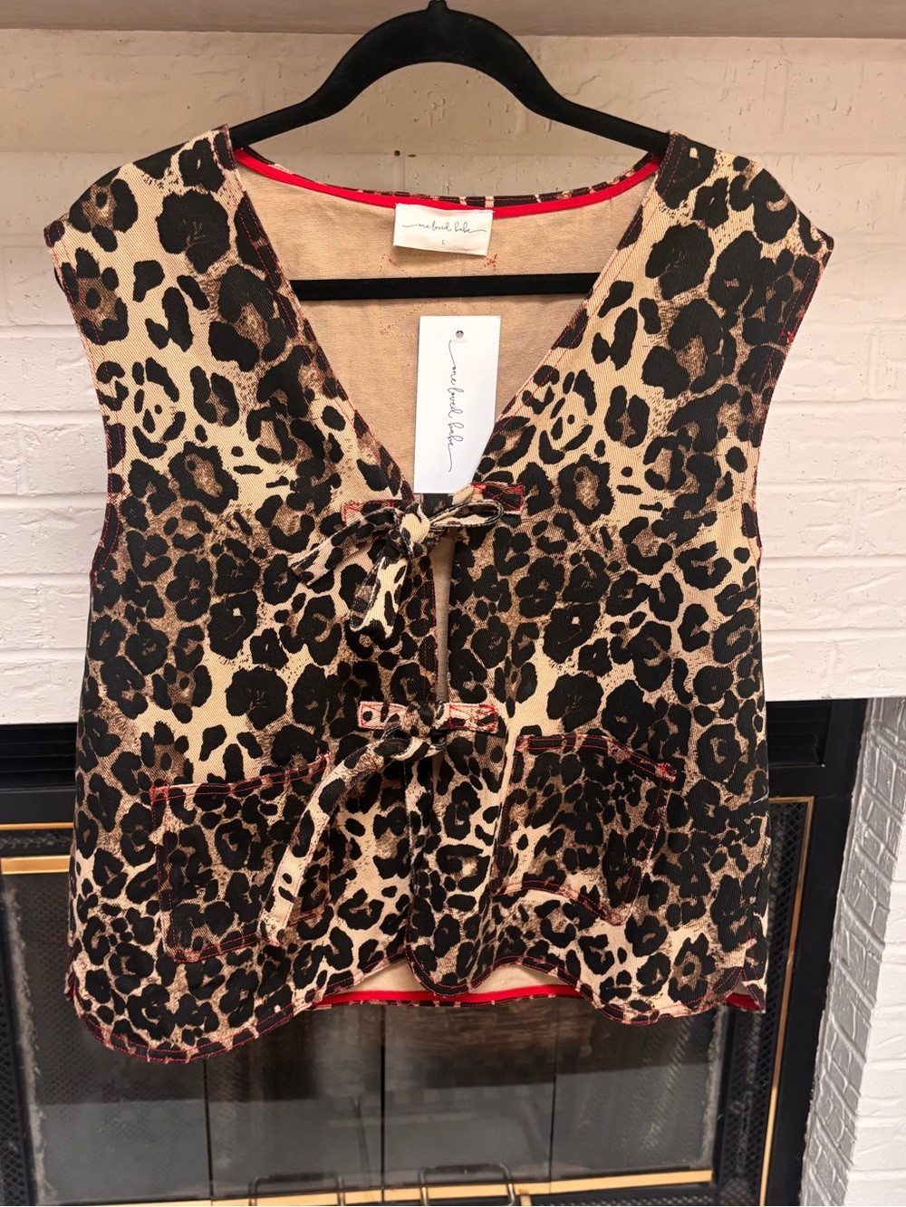 Leopard Print Tie-Front Vest - Beige/Black